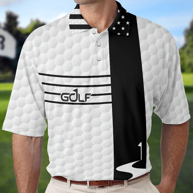 Faith Family Fairways American Flag Golf Polo Shirt, Black And White Golf Shirt For Men QT305027La