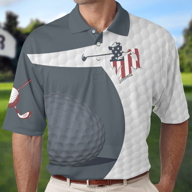 Golf Swing American Flag Golf Ball Texture Polo Shirt, Patriotic Golf Shirt For Men, Cool Gift For Golfers QT303174La
