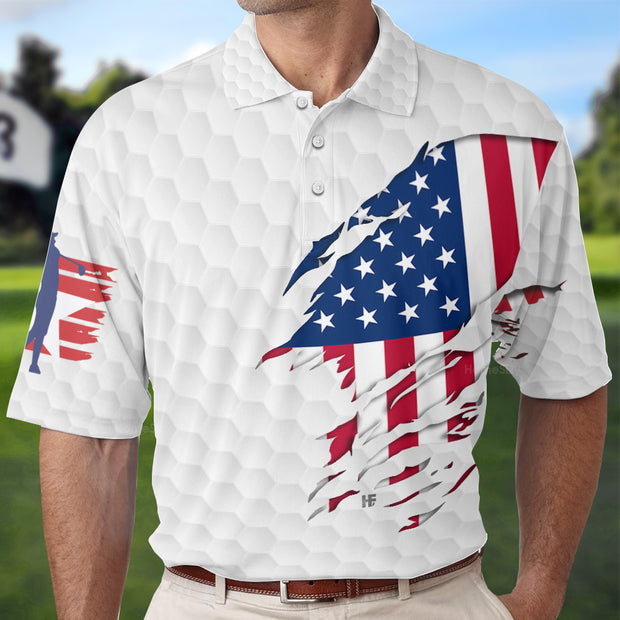 Golf American Flag Polo Shirt, USA Flag Golf Shirt, Patriotic Golf Shirt For Men QT206139La