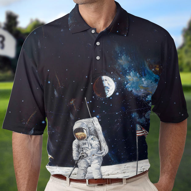 Astronaut Moon Golf Short Sleeve Polo Shirt QT305022La