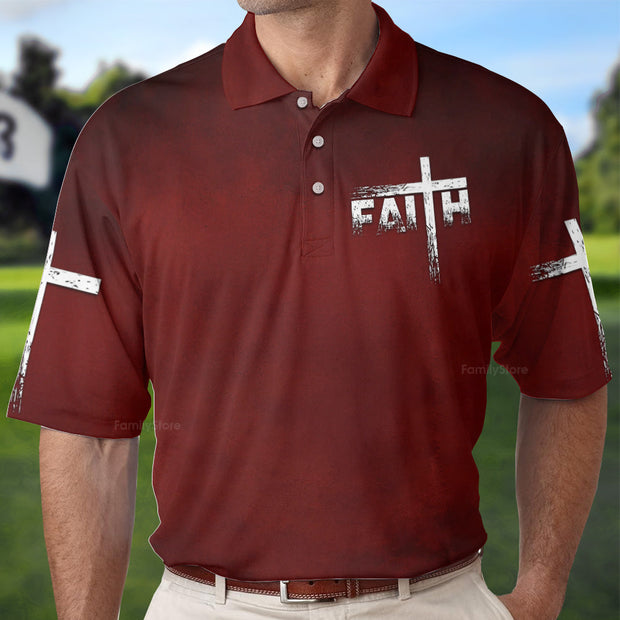 Jesus Faith Over Fear Red Polo For Men