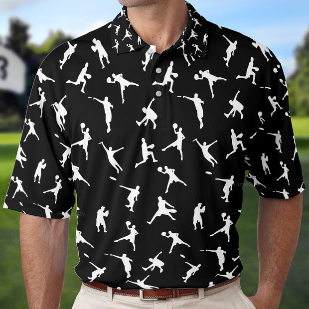 Silhouette Playing Black And White Disc Golf Polo Shirt QT211502La