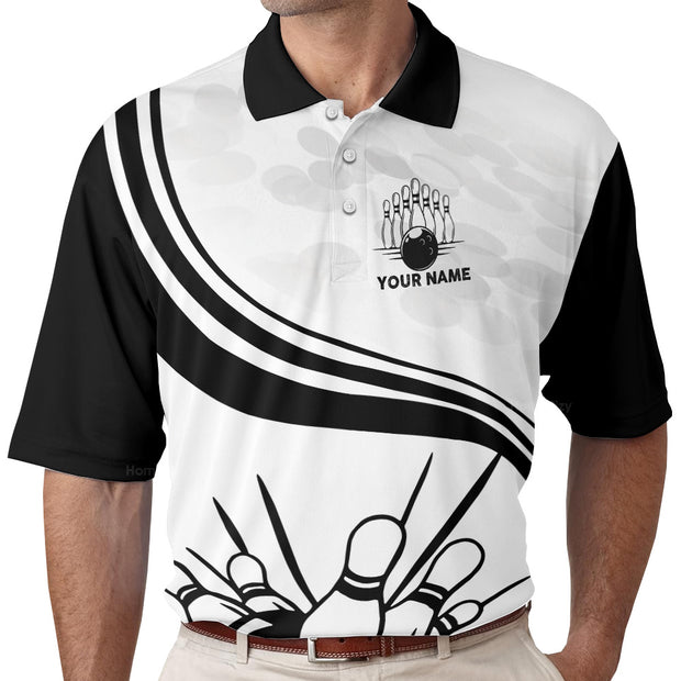Personalized Bowling In Black Black And White Polo Shirt QT302016La