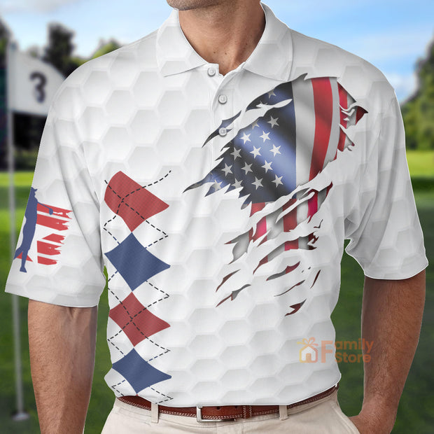 American Flag Golf Ball Pattern - Men Polo