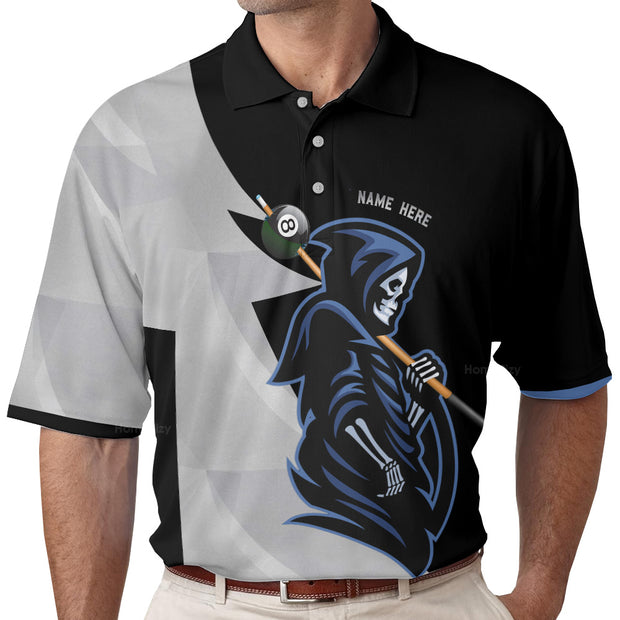 Custom Name 8 Ball Skull Billiards - Personalized Polo QT207399La