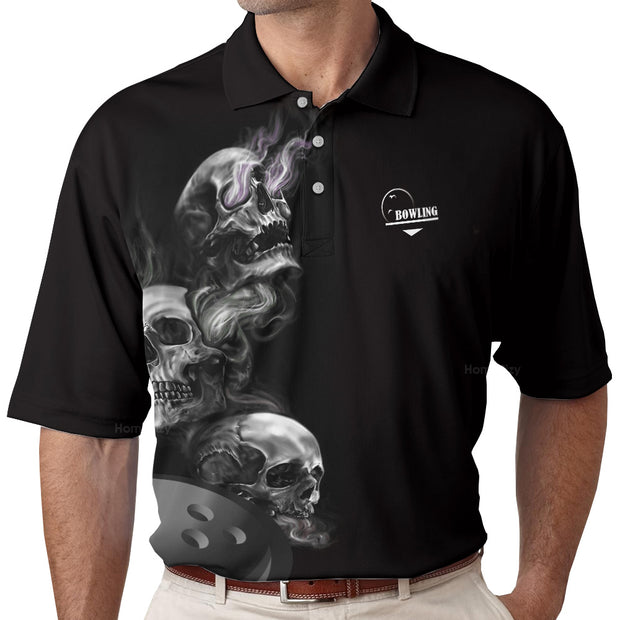 Strike Or Death Bowling Black Skull Polo Shirt QT302569La