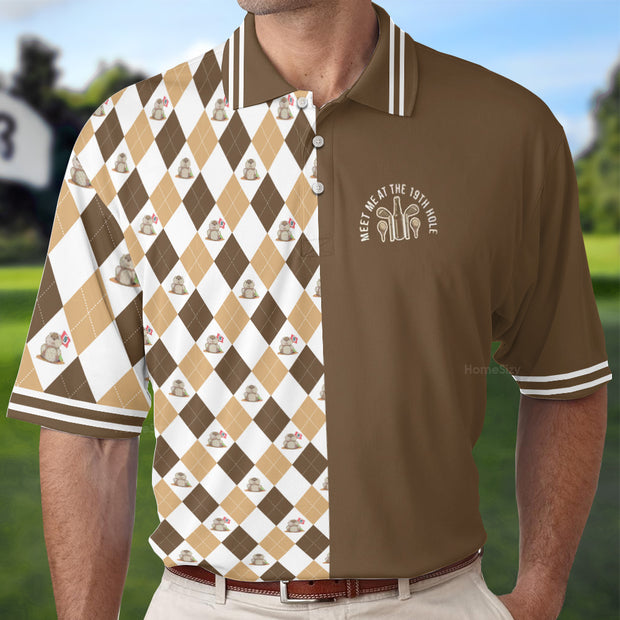 Gopher Meet Me At The 19th Hole Short Sleeve Polo Shirt, Argyle Pattern Polo Shirt, Best Golf Shirt For Men QT207061La