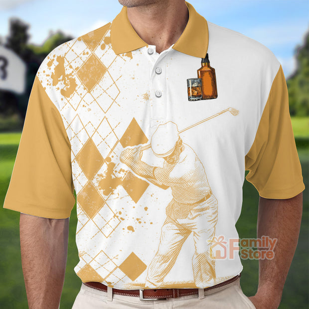 Orange Argyle Pattern Golf - Men Polo Shirt