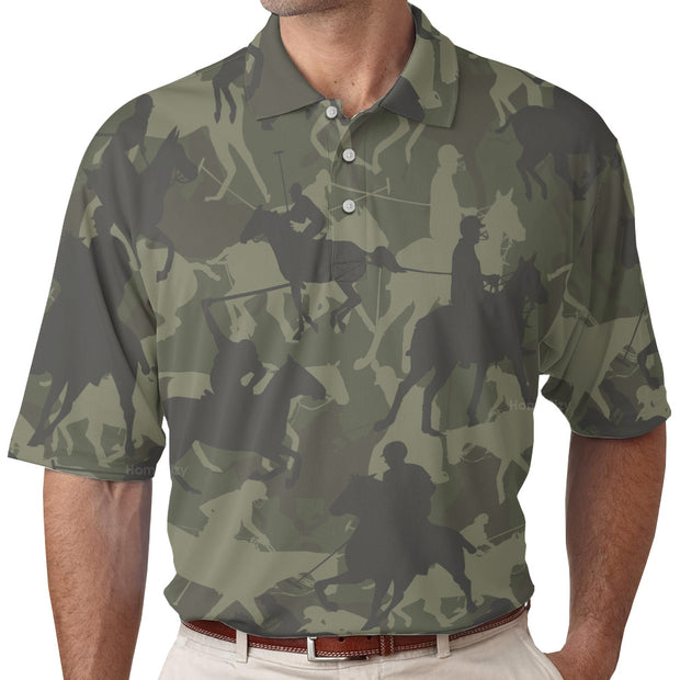Polo Player Camo Pattern Polo Shirt, Polo Player Silhouette Polo Shirt, Camouflage Polo Shirt For Men QT302160La