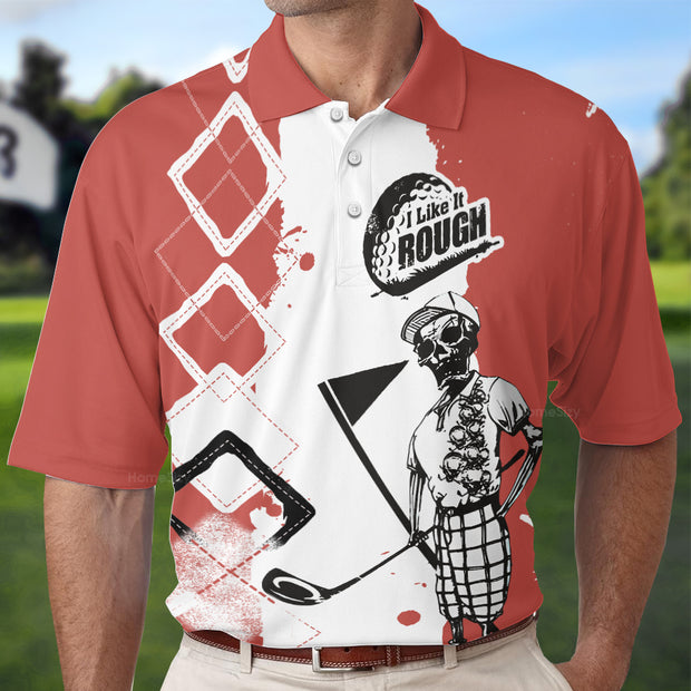 Golf I Like It Rough Canada Argyle Pattern Skeleton Flag Polo Shirt QT210288La