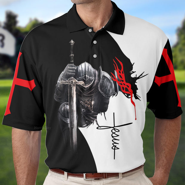 Man of Faith Templar Knight Christian God Jesus Polo QT211751Tf