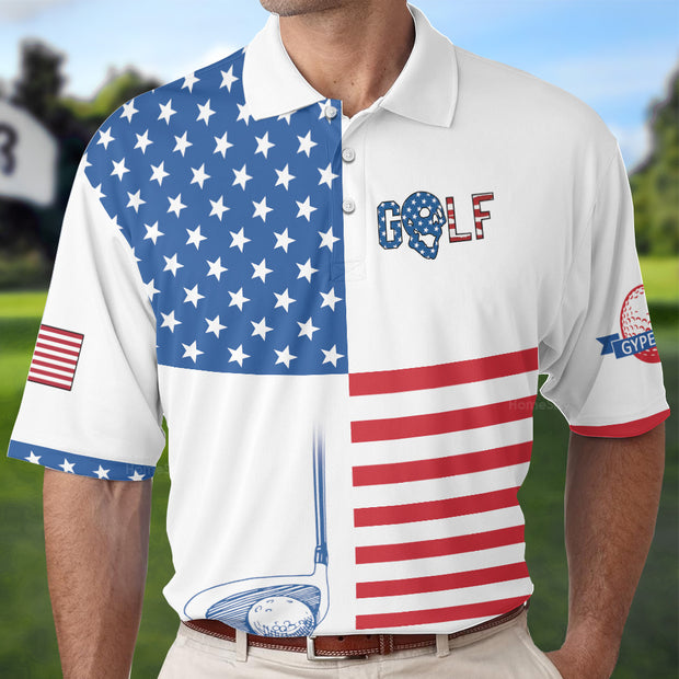 Horizontal Stripes Pattern Golf American Flag Polo Shirt, Polo Shirt QT306018La