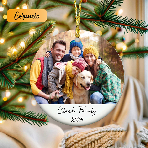 Custom Photo Family Christmas - Personalized Ceramic Ornament - Gift for Family Members, Mom, Dad HN02