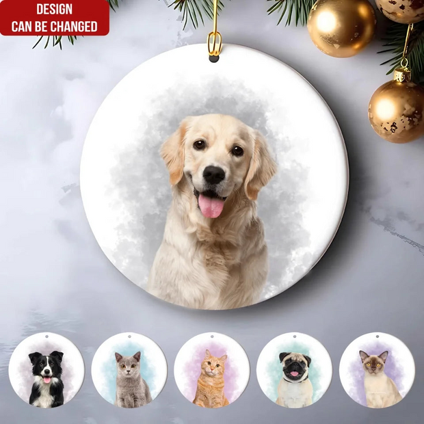 Custom Photo Pet Watercolor - Personalized Ceramic Ornament - Christmas Gift For Dog Lovers, Cat Lovers HN02