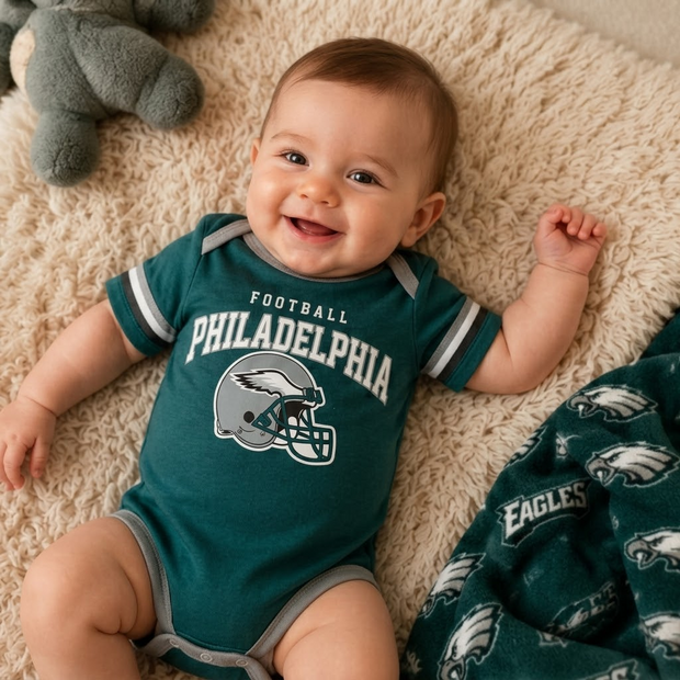 Philadelphia Eagle Custom Name Number - Personalized Baby Jersey Bodysuit - Gift For Kid, Baby, Football Fans