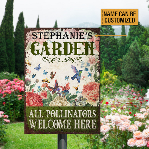 Garden Pollinators Welcome - Personalized Custom Metal Signs - Gift for Gardening Lovers
