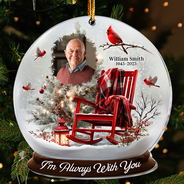 Christmas In Heaven, Cardinal & Rocking Chair - Personalized Acrylic Photo Ornament TD118