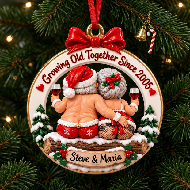 Growing Old Together Custom Name Christmas Gift For Couple - Personalized Acrylic Ornament