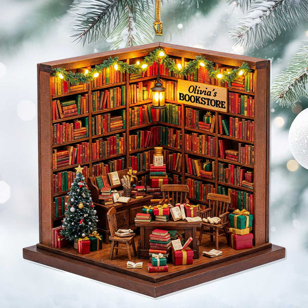 The Old Town Bookstore - Personalized Acrylic Ornament - Christmas Gift For Book Lovers HH01