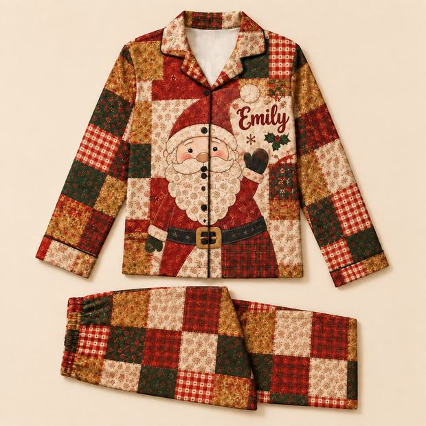 Christmas Patchwork Santa Sleepwear Gifts For Family - Personalized Pajama Set