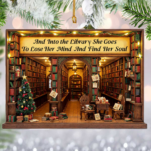 And Into the Library She Goes - Personalized Acrylic Ornament - Christmas Gift For Book Lovers, Her HH01