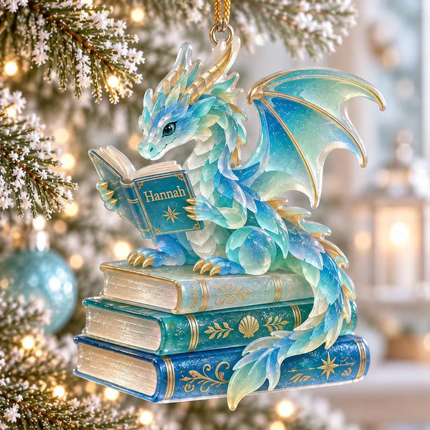 Book Dragon Christmas Gift For Book Lovers - Personalized Glass Ornament