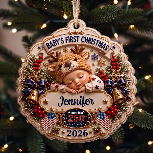 Baby's First Christmas 250th Ornament - Personalized 3D Acrylic Ornament - Christmas Gift For Family