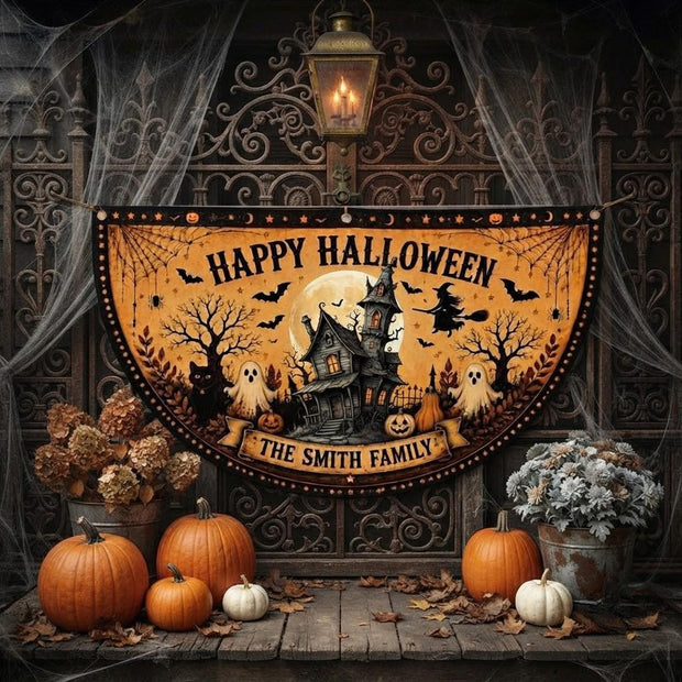 Haunted House    - Personalized Fan Flag - Halloween Gifts For Family