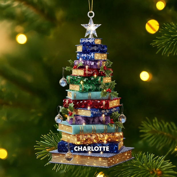 Christmas Book Tree - Personalized Acrylic Ornament - Christmas Gift For Book Lovers HH01