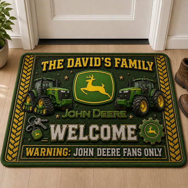 Green Tractor Fan Only - Personalized Door Mat - Gift For Farmers