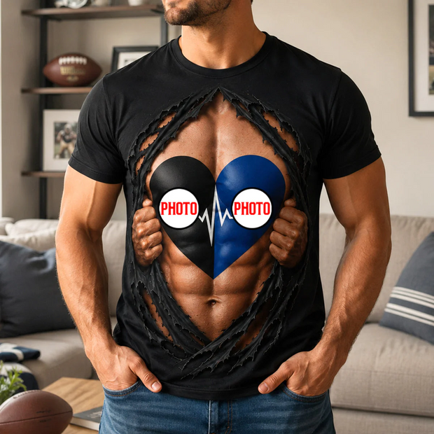 Funny Ultimate House Divided Rivalry Ripped Muscle Heart 3D Shirt - Personalized Shirt - Gifts For Sport Lovers