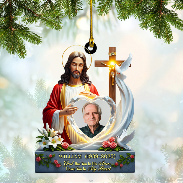 God Has You In His Arms, I Have You In My Heart - Personalized Acrylic Ornament - Christmas Gifts For Family, Memorial Human HH01