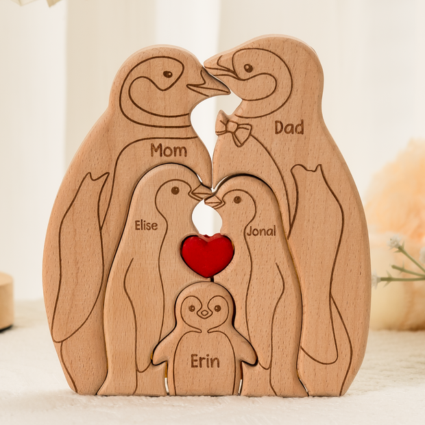 Penguin Family - Personalized Wooden Puzzle - Gift For Family CT01