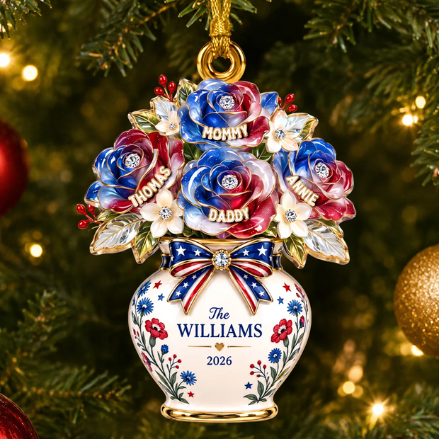 Patriotic Flower Vase Family Christmas Ornament Gift For Family - Personalized Acrylic Ornament