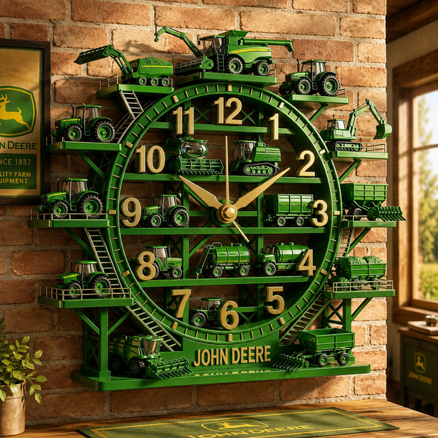 Green Tractor Collector Wall Clock - Personalized Wall Hanging Clock - Gift For Famers