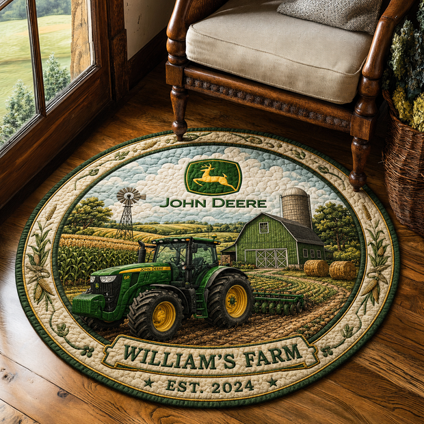 Farm Tractor Round Rug - Personalized Tufted Rug - Gift For Farmers