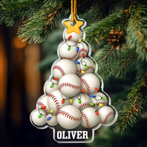Sports Ball Tree Christmas Gifts For Family, Sports Fans, Sports Lovers - Personalized Acrylic Ornament