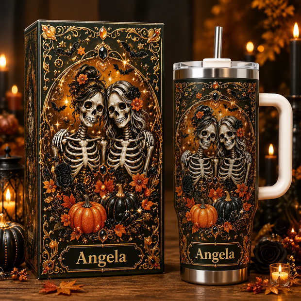 Gothic Skull Friendship - Personalized Tumbler - Halloween Gift For Friends
