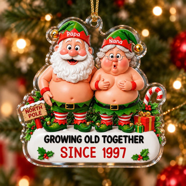 Funny Elf Couple Growing Together Christmas Gift For Couples - Personalized Acrylic Ornament