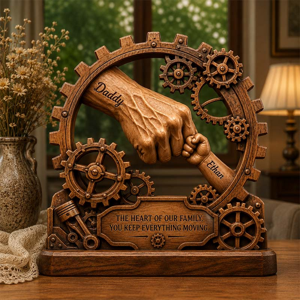 Family Gear Dad Fist Bump - Personalized Shaped Acrylic Plaque - Gift For Father's Day