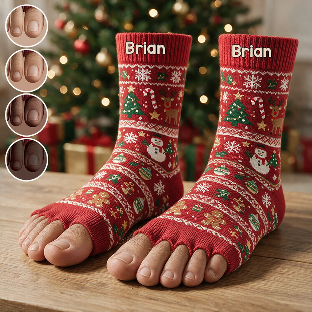 Funny Toes Reindeer Snowman Christmas - Personalized Crew Socks