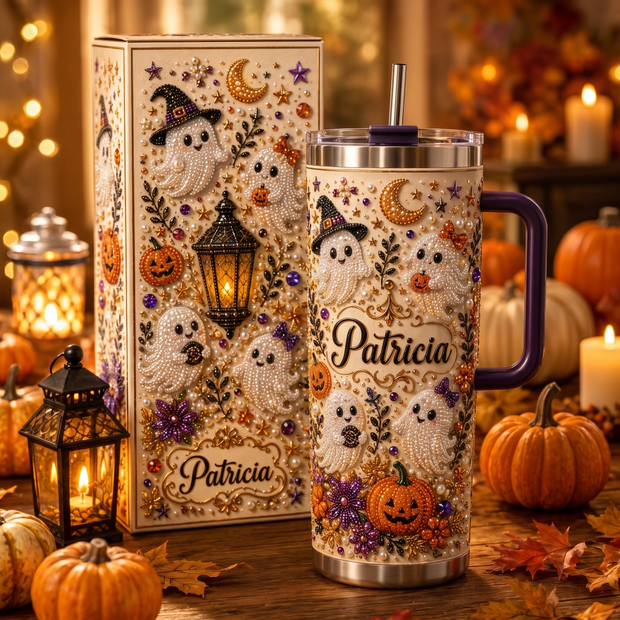 Custom Name Cute Ghost Pumpkin Halloween, Spooky Season - Personalized Tumbler -  Gift For Her