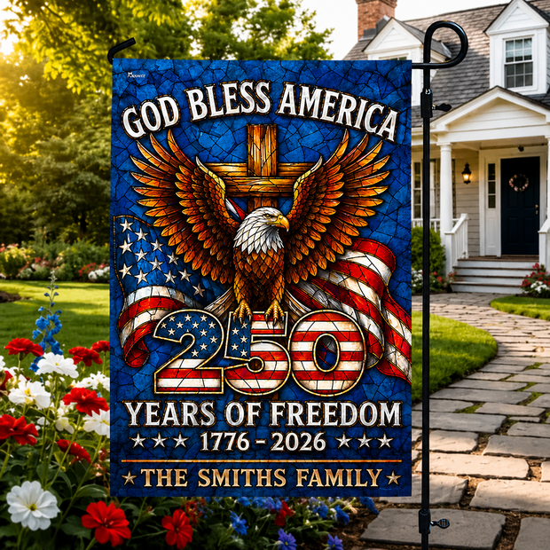 250 Years of Freedom God Bless America Stained Glass US Flag - Personalized Flag - 250th Anniversary Gift