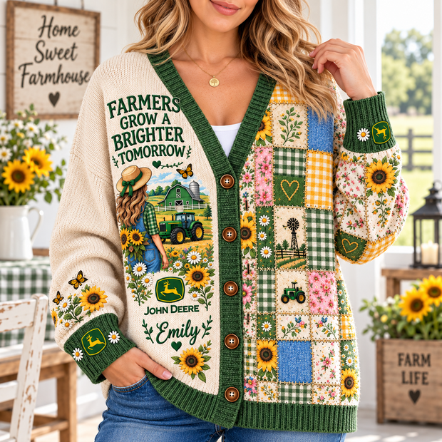 Farm Girl Patchwork Cardigan - Personalized Cardigan - Gift For Farmers