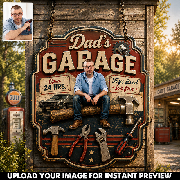 Dad's Garage - Personalized Shaped Metal Sign - Gift For Father's Day