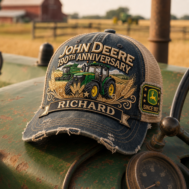 Vintage Farm Tractor Anniversary Trucker Hat - Personalized Classic Cap - Gift For Famer