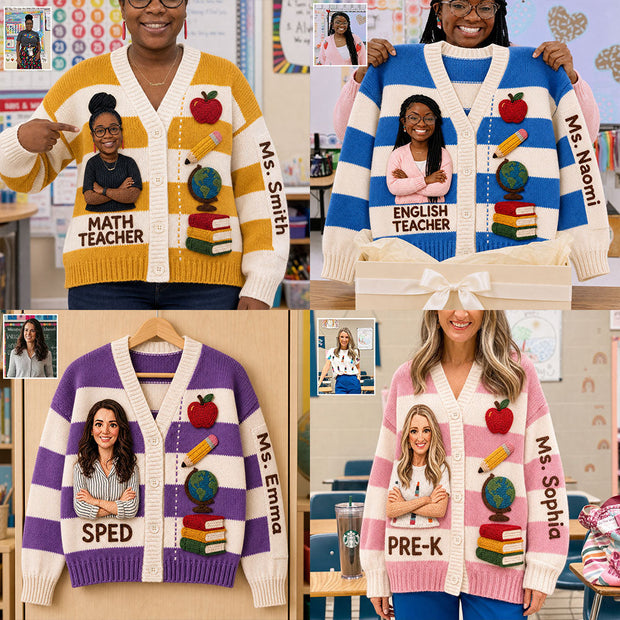 Custom Any Photo Love Being A Teacher Gift For Her - Personalized Cardigan