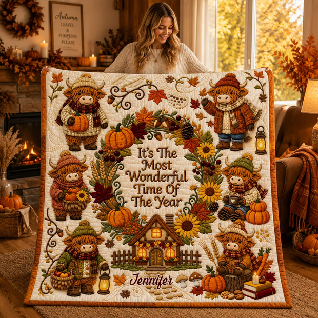 Cute Highland Cow The Most Wonderful Time Of The Year - Personalized Sherpa Blanket