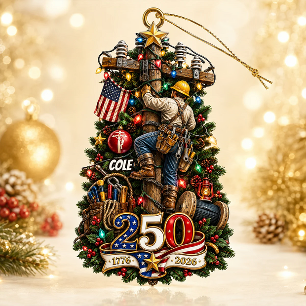 Proud American, Proud Lineman - Personalized Acrylic Ornament - Christmas Gift For Lineman
