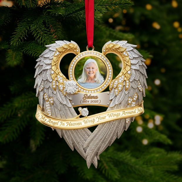 As My Angel In Heaven Wrap Your Wings Around Me - Personalized Custom Photo Acrylic Ornament - Christmas Gift For Family, Memorial Human HH01